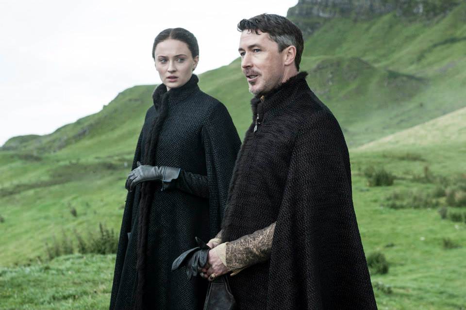 Sophie Turner as Sansa Stark and Aidan Gillen as Littlefinger – photo Helen Sloan/HBO