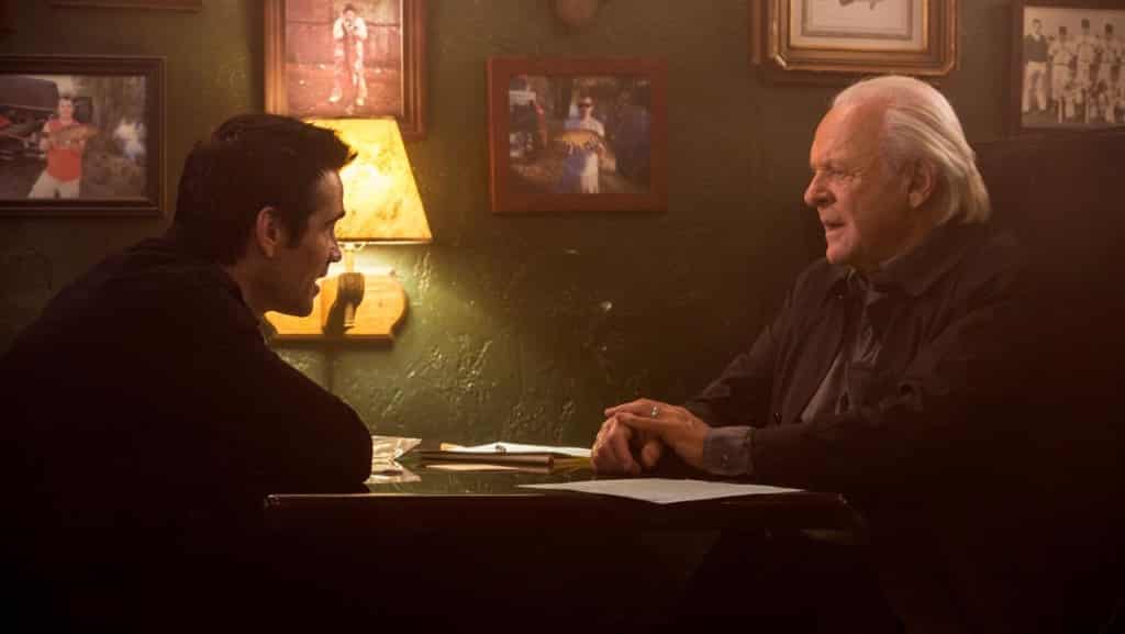 Colin Farrell y Anthony Hopkins en la cinta 'En la Mente del Asesino' (Solace, 2015).