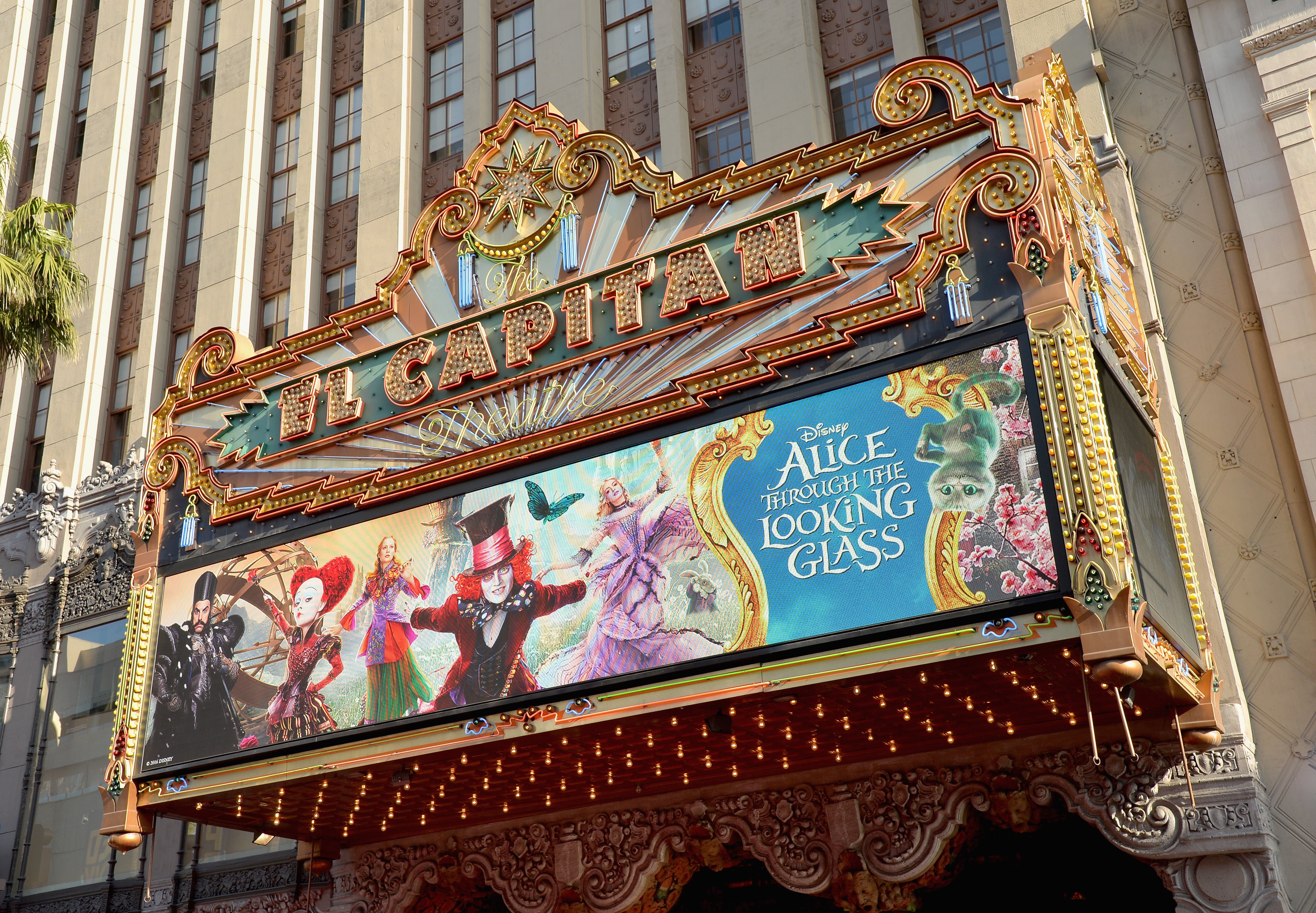 HOLLYWOOD, CA - MAY 23: A view of the atmosphere at Disneys 'Alice Through the Looking Glass' premiere with the cast of the film, which included Johnny Depp, Anne Hathaway, Mia Wasikowska and Sacha Baron Cohen at the El Capitan Theatre on May 23, 2016 in Hollywood, California. (Photo by Charley Gallay/Getty Images for Disney)