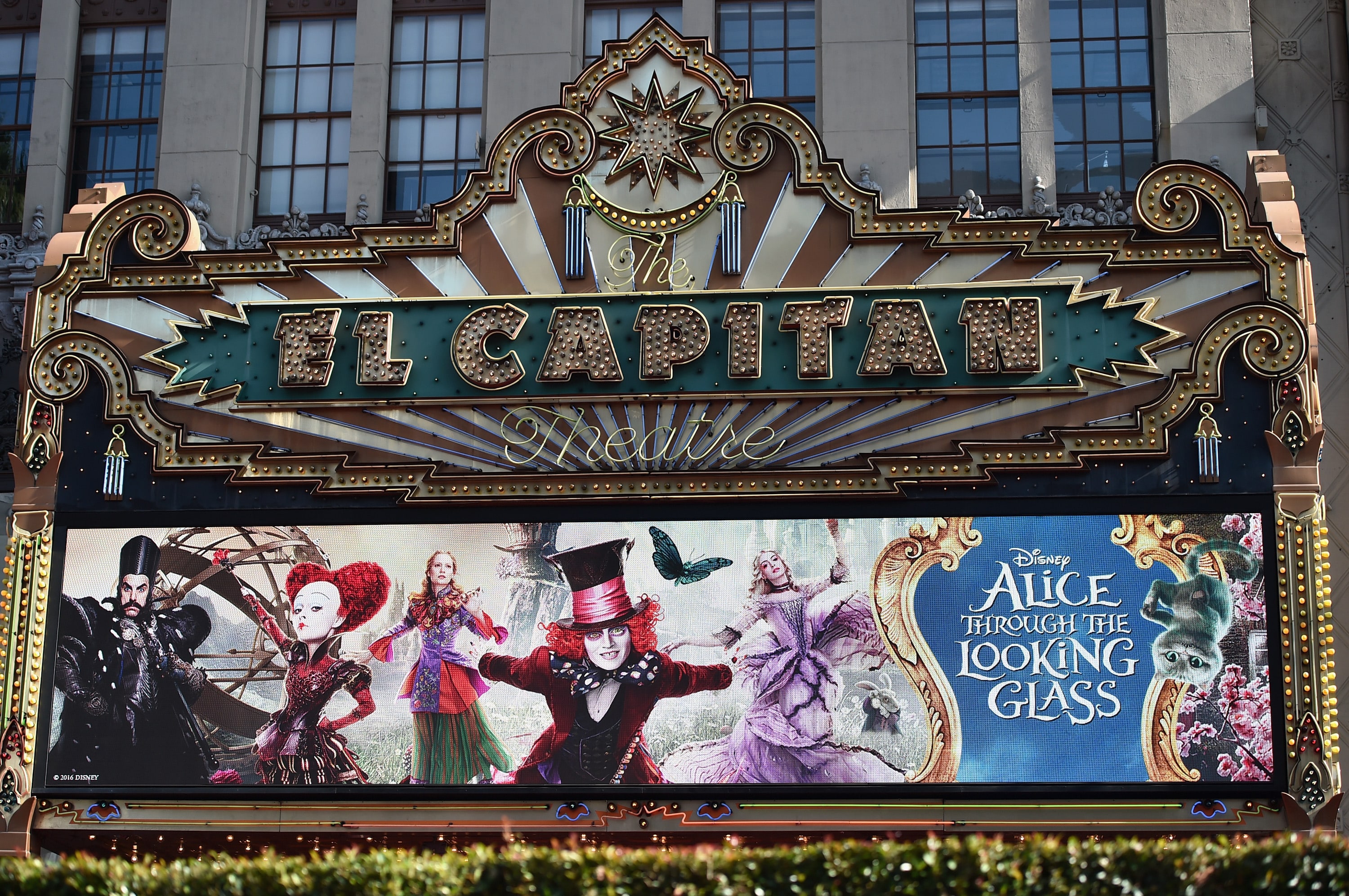 HOLLYWOOD, CA - MAY 23: A view of the atmosphere at Disneys 'Alice Through the Looking Glass' premiere with the cast of the film, which included Johnny Depp, Anne Hathaway, Mia Wasikowska and Sacha Baron Cohen at the El Capitan Theatre on May 23, 2016 in Hollywood, California. (Photo by Alberto E. Rodriguez/Getty Images for Disney)