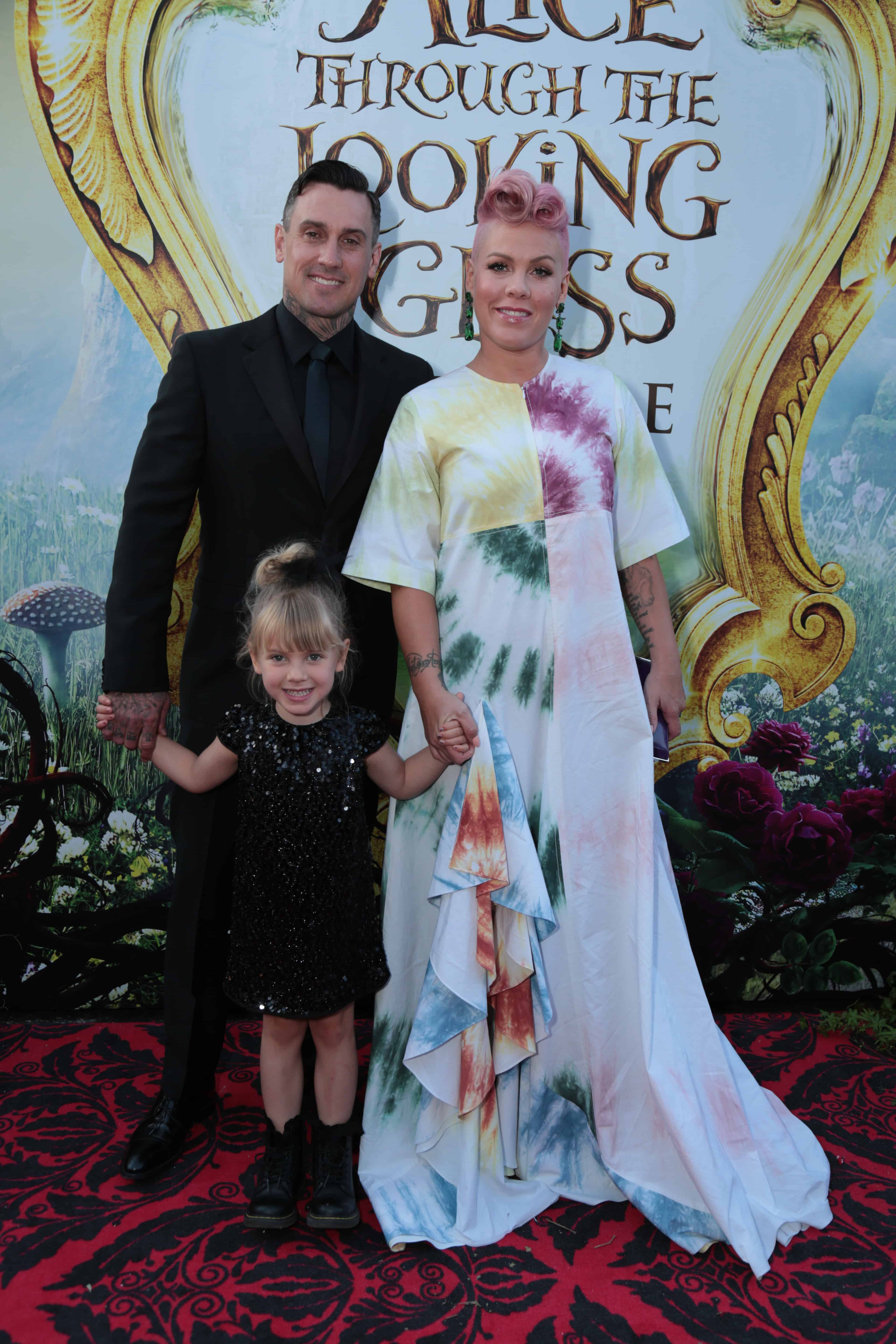 Carey Hart, Willow Sage Hart and Pink pose together at The US Premiere of Disney's "Alice Through the Looking Glass" at the El Capitan Theater in Los Angeles, CA on Monday, May 23, 2016. (Photo: Alex J. Berliner/ABImages)