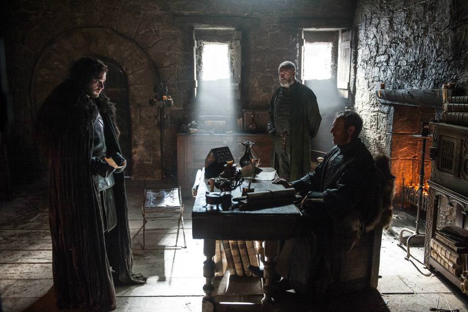 Kit Harington as Jon Snow, Stephen Dillane as Stannis Baratheon and Liam Cunningham as Davos Seaworth – photo Helen Sloan/HBO