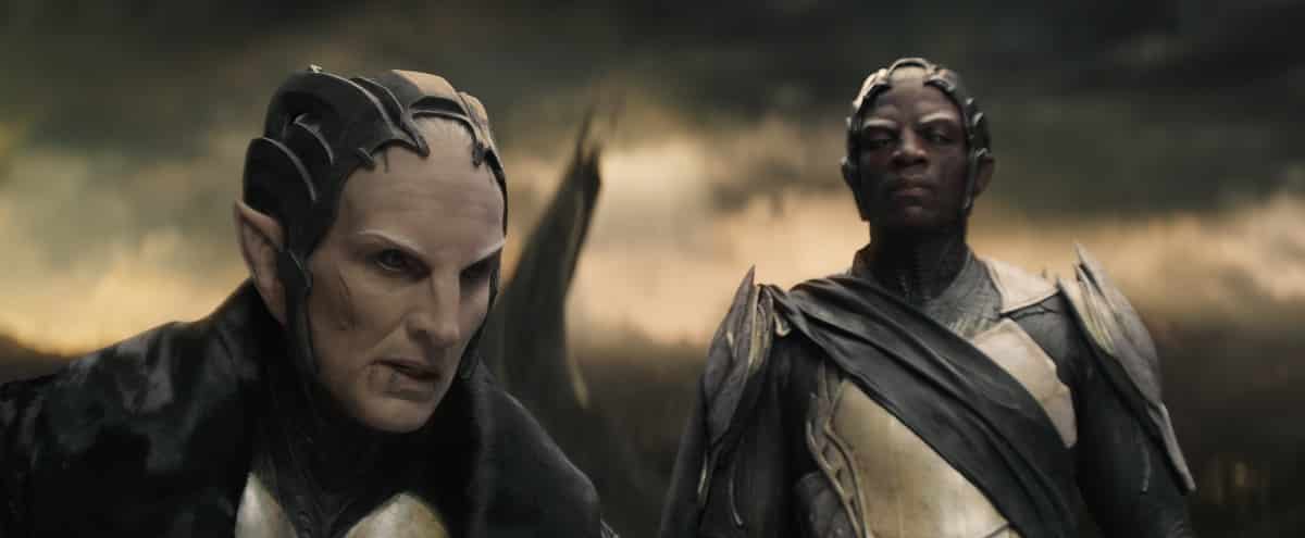 "Marvel's Thor: The Dark World"..L to R: Malekith (Christopher Eccleston) and Algrim (Adewale Akinnuoye-Agbaje) ..Ph: Film Frame..© 2013 MVLFFLLC. TM & © 2013 Marvel. All Rights Reserved.