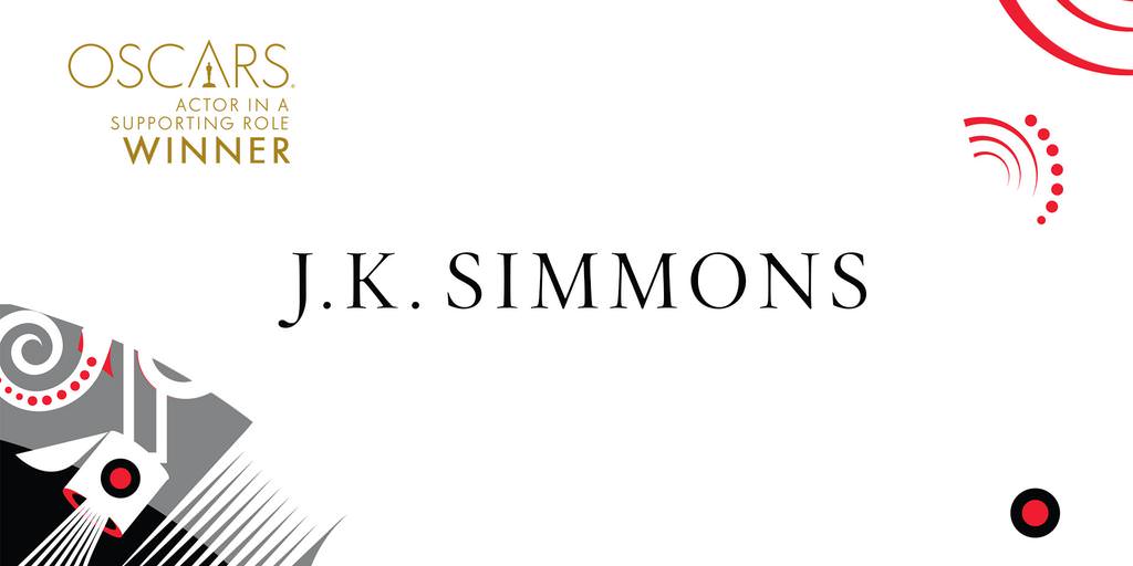 Imagen Promocional de los Premios Oscar a Mejor Actor Secundario para J.K. Simmons por Whiplash.