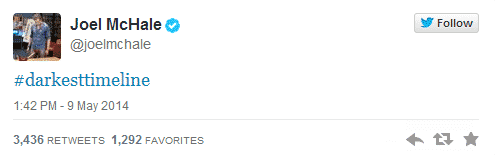 Tweet de Joel McHale, de Community de NBC