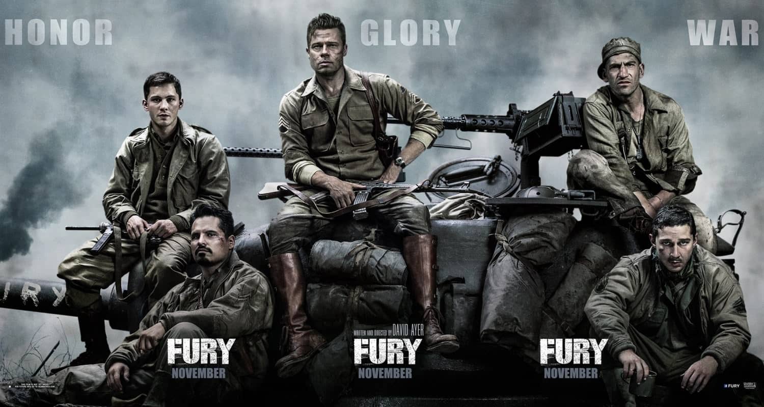 Logan Lerman, Michael Peña, Brad Pitt, Jon Bernthal y Shia LaBeouf en póster promocional de Fury.