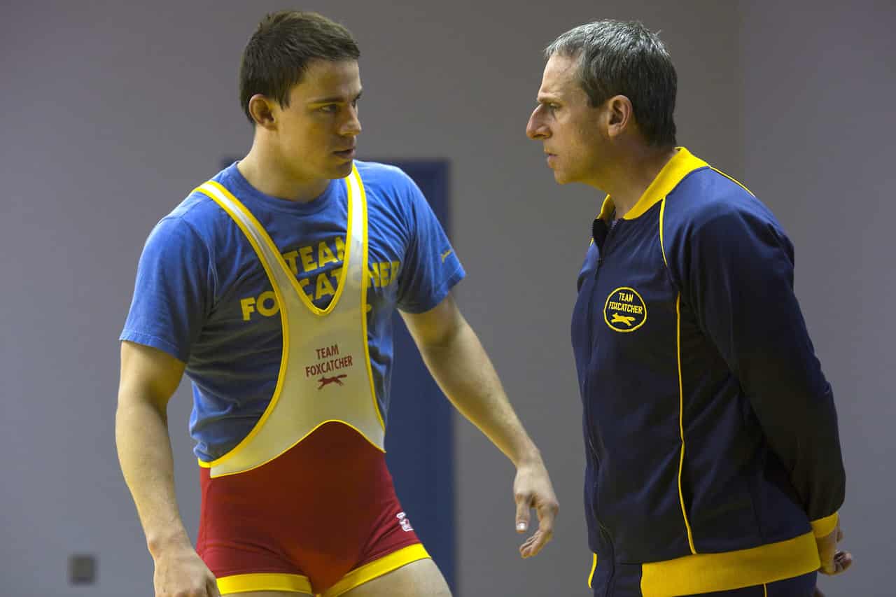 Channing Tatum como Mark Schultz y Steve Carell como John du Pont en 'Foxcatcher. Photo by Scott Garfield - © Fair Hill, LLC.