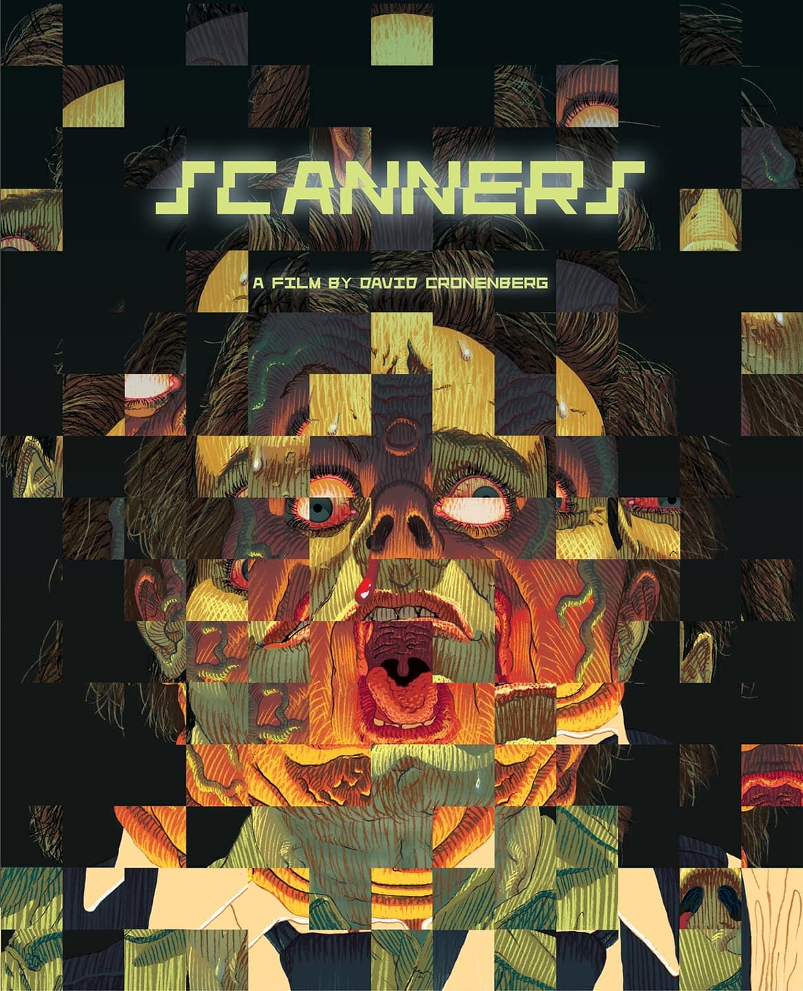 Poster de Arte Visual presentado por Vanity Fair de películas clásicas. Este: Scanners de David Cronenberg. Recreado por Connor Wilumsen. Vanity Fair ha presentado 19 nuevos posters de cintas clásicas recreados con arte visual. Criterion Collection ha perfeccionado el arte de comisariado y revitalizado las más influyentes y duraderas cintas en la historia del cine. Esto con 19 posters clásicos.