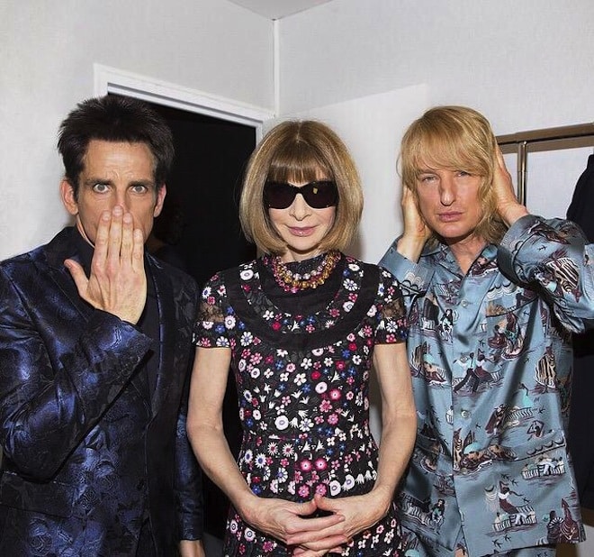 Los actores posando con su cómplice Anna Wintour, directora de Vogue.