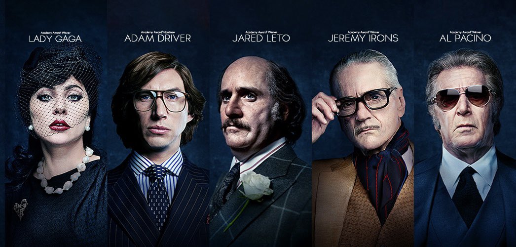 'House of Gucci' de Ridley Scott libera character posters con Lady Gaga, Adam Driver